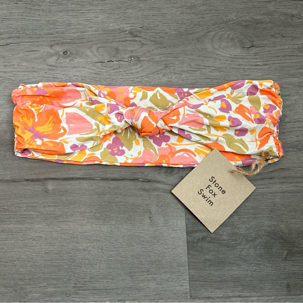 NWT stone fox swim floral strapless bikini top women’s size large‎